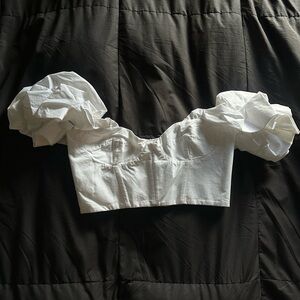 Zara White Puff Sleeve Cotton Corset Crop Top